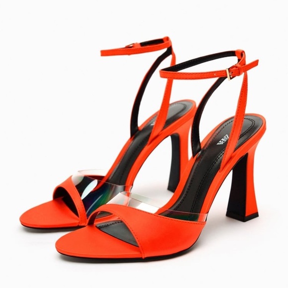 NWT. Zara Orange Satin High-Heel Sandals. Size 6. - Picture 2 of 7